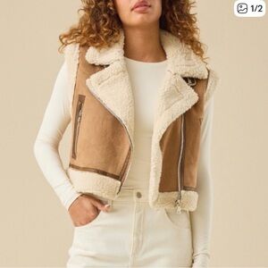 Altar'd State Cream and Brown Shearling Vest